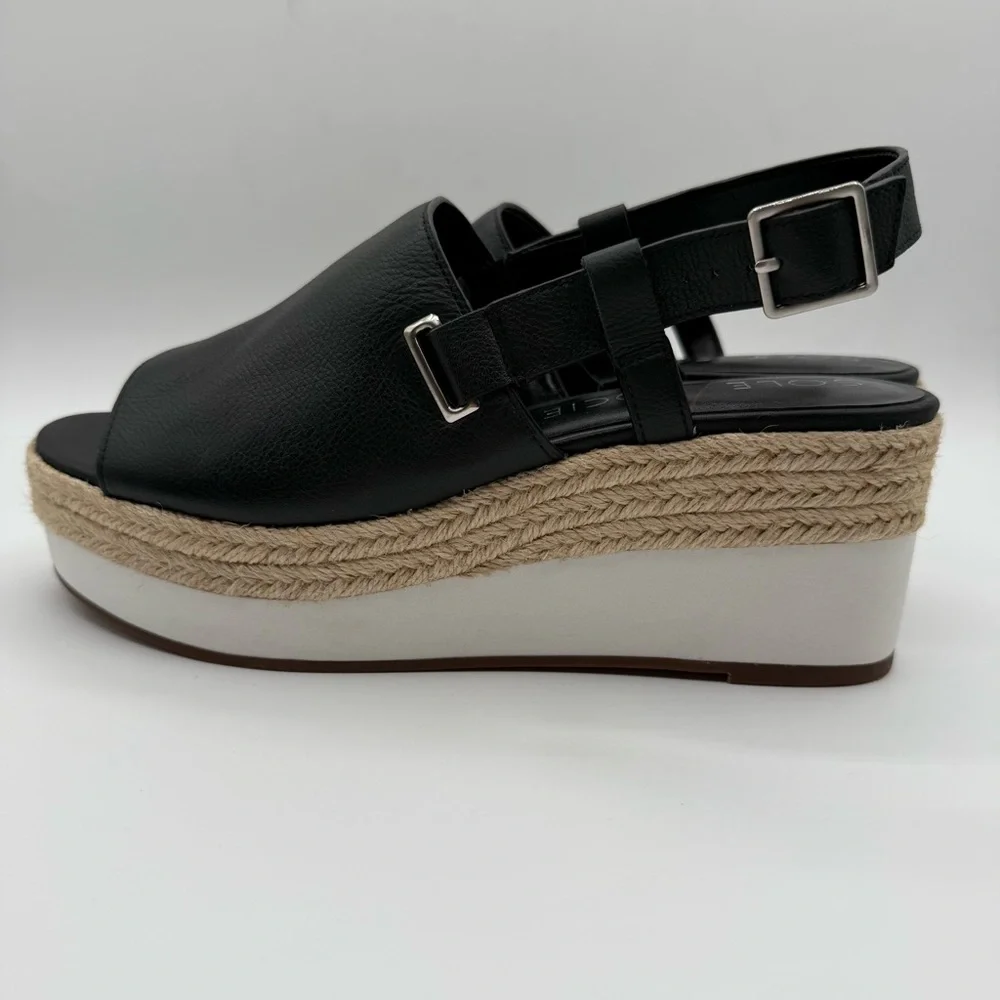 Sole Society Ayelani Boho Black Espadrille Wedge Open Toe Sandals SZ 9M